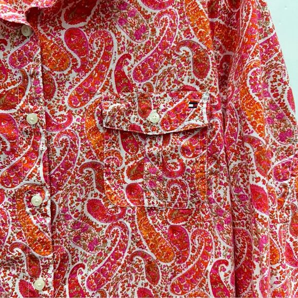 Tommy Hilfiger orange pink paisley print long sleeve button up shirt women's xxl - Picture 2 of 4